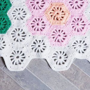 Handmade Bedding - Handmade Crochet Afghan Wht Multi Honeycomb 68x85 Handmade Bedding - Handmade Crochet Afghan Wht Multi Honeycomb 68x85